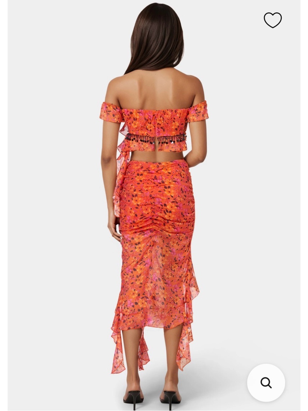 bebe Orange Floral High-Low Ruffle Set - Picture 2 of 4